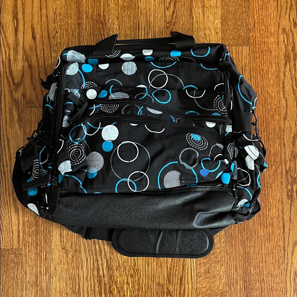 Nursing School Bag Black with Blue and Gray Circle Pattern